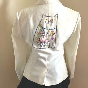 White Cat Embroidered Jacket